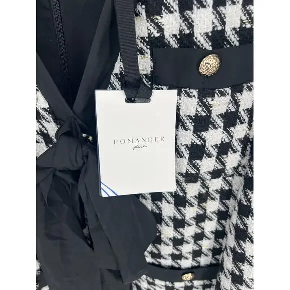 TUCKERNUCK Pomander Place Houndstooth Coco Tweed Bow Dress NWT Size Large